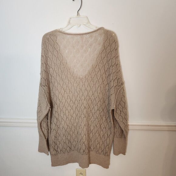 Free People Tunic Sweater Size Large Womens Say Hello Open Knit Oversized Beige - Picture 8 of 12